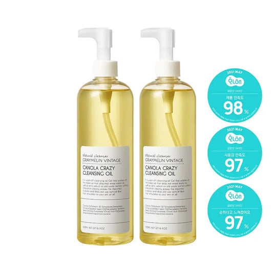 Canola Cleansing Oil 500ml + 500ml pack by GRAYMELIN, formulated to gently cleanse skin and remove makeup.