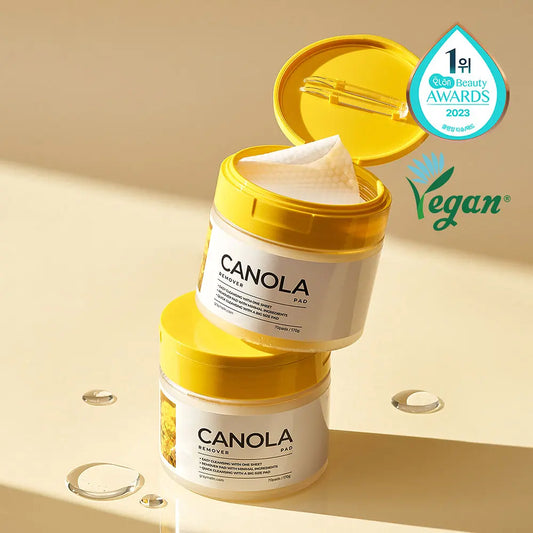 GRAYMELIN Canola cleansing pads in jars, showing the soft remover pads for gentle makeup removal.