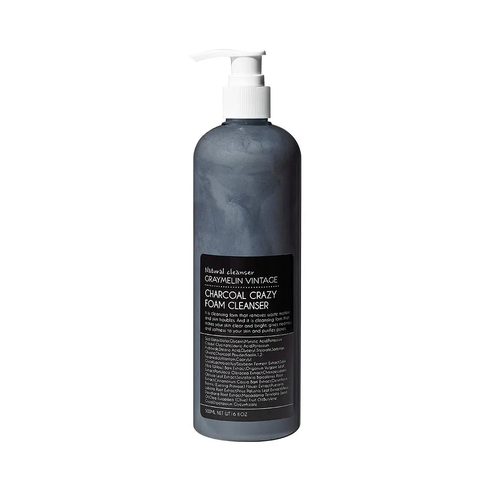 Charcoal Foam Cleanser 500ml bottle with dispenser, featuring deep purifying activated charcoal formula.