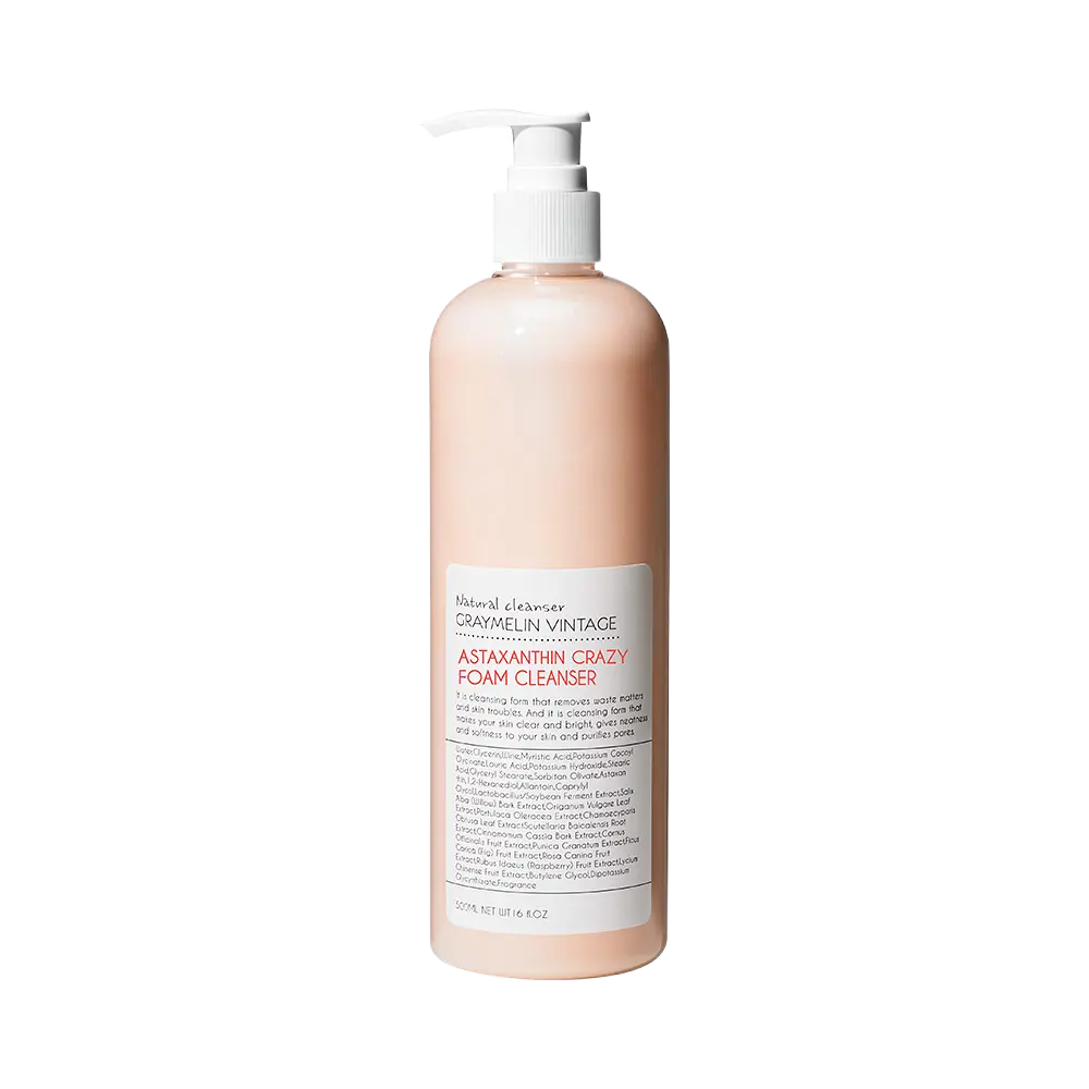 Astaxanthin Foam Cleanser | GRAYMELIN Crazy Foam Cleanser 500ml bottle with pump for deep cleansing and hydration.