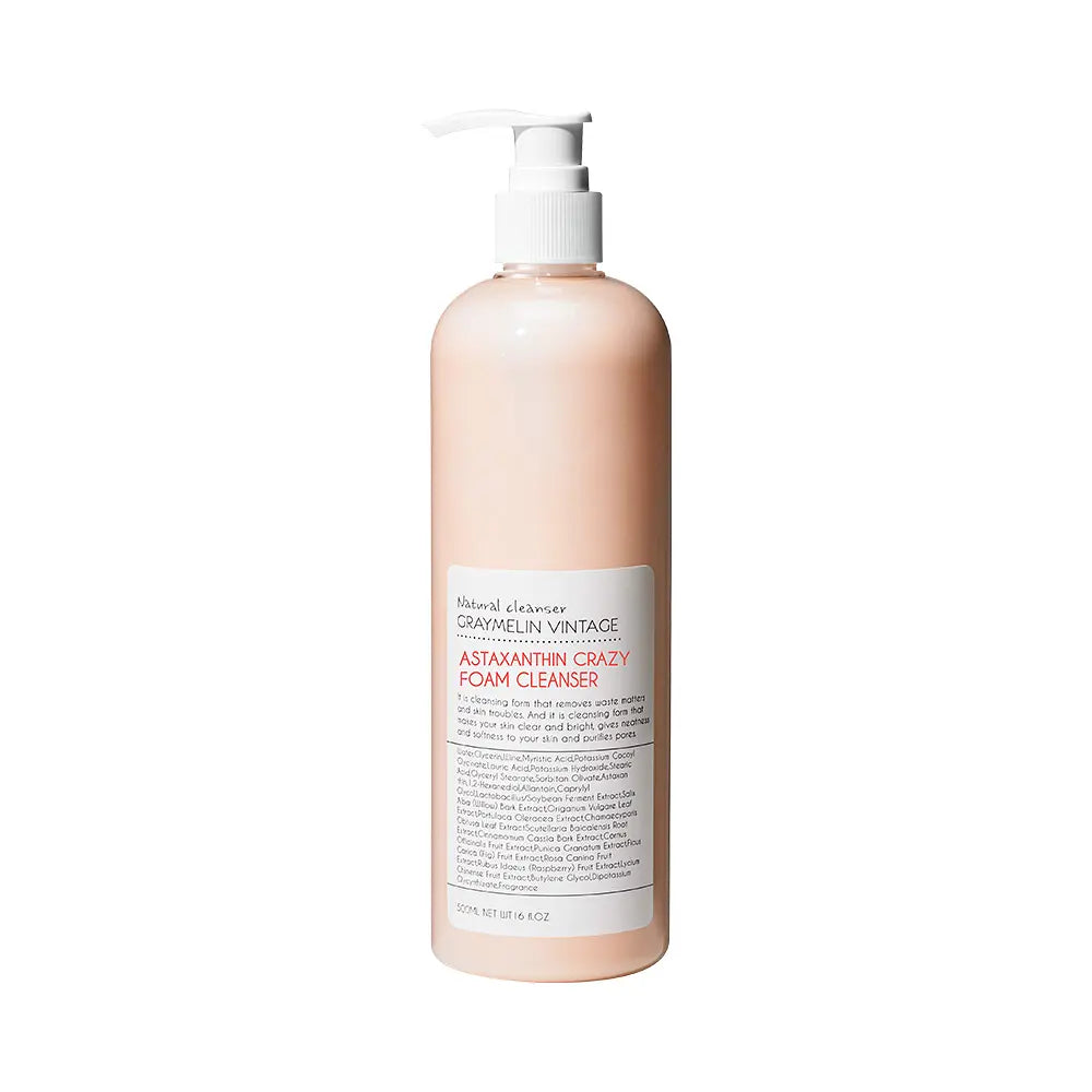Astaxanthin Foam Cleanser | GRAYMELIN Crazy Foam Cleanser 500ml bottle with pump for deep cleansing and hydration.