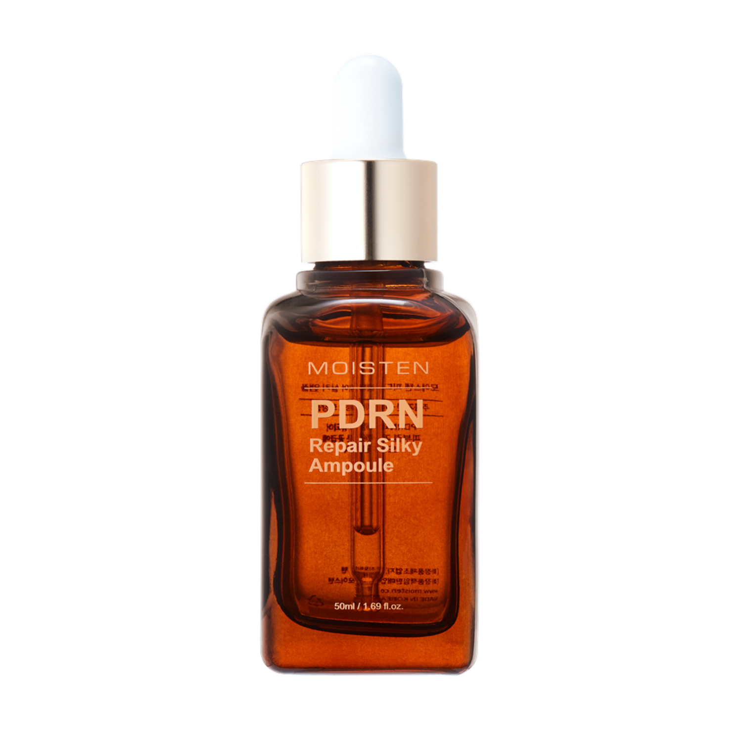 Moisten PDRN Revitalizing Ampoule in a sleek bottle for skin repair and hydration.