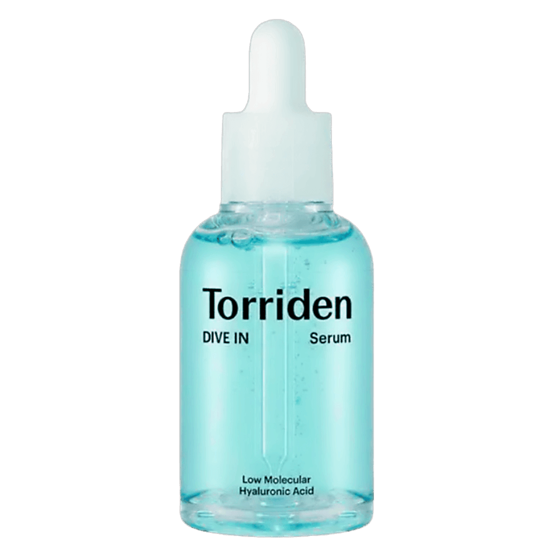 Torriden Dive-In Serum Hydrating Ampoule in a dropper bottle, featuring low molecular hyaluronic acid for intense hydration.