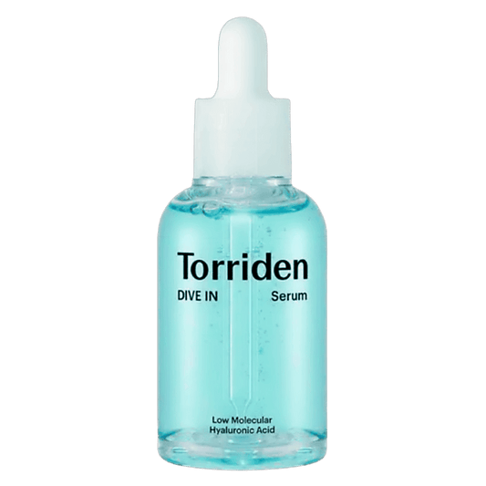 Torriden Dive-In Serum Hydrating Ampoule in a dropper bottle, featuring low molecular hyaluronic acid for intense hydration.