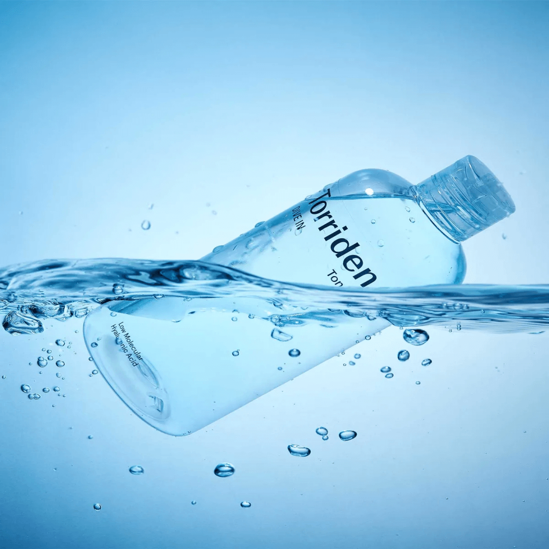 Korean hyaluronic acid toner by Torriden, featured in refreshing water for deep hydration.